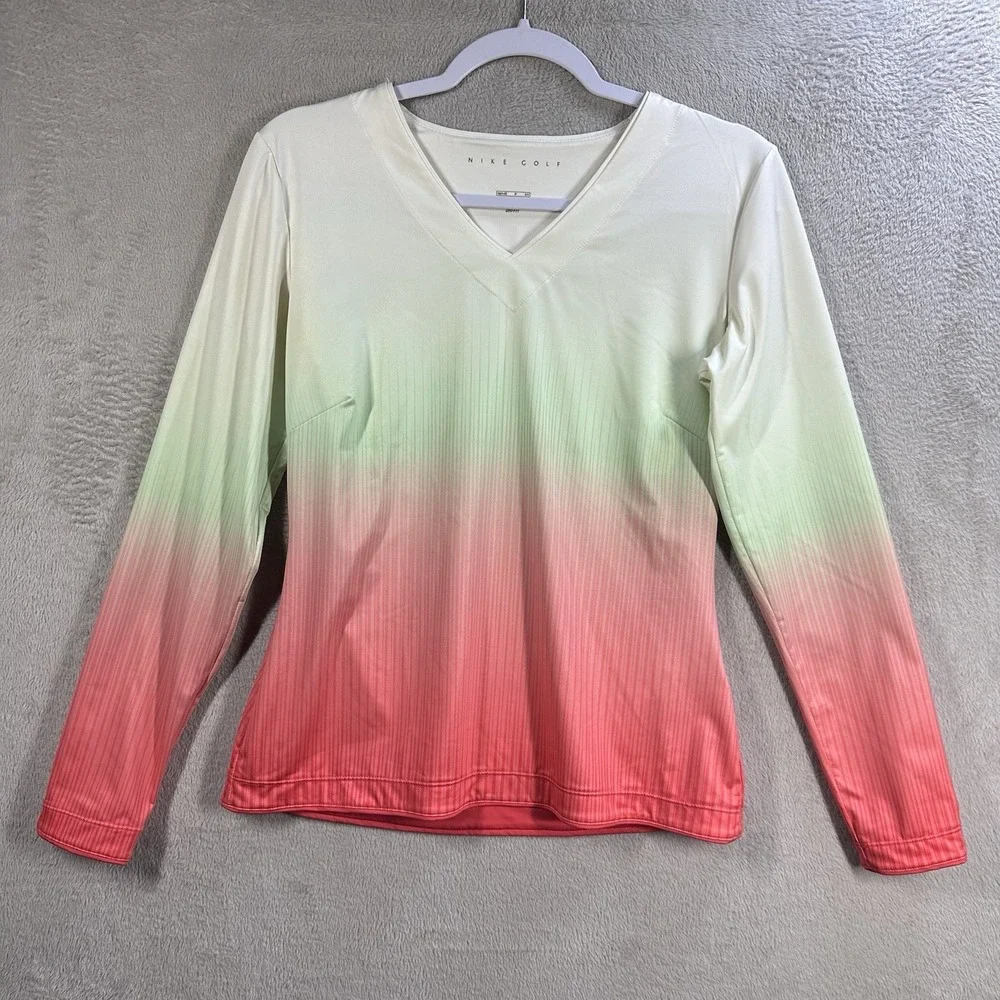Nike‎ Golf Dri Fit Top Women's S Long Sleeve V-Neck Ombré Stretch Athleisure